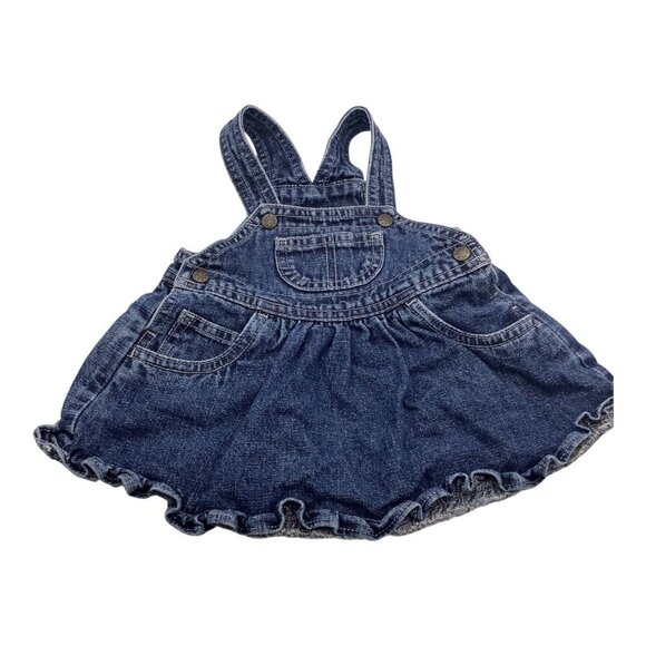 Childrens Place Baby Girl 3-6M Blue Denim Ruffle Overall Dress Adjustable Straps - Picture 1 of 8
